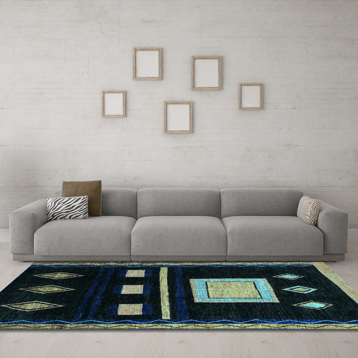 Machine Washable Oriental Light Blue Modern Rug in a Living Room, wshabs1825lblu