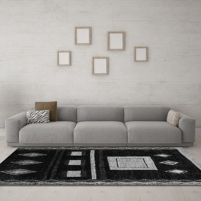 Machine Washable Oriental Gray Modern Rug in a Living Room,, wshabs1825gry