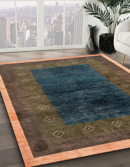 Abstract Dark Almond Brown Oriental Rug in Family Room, abs1826