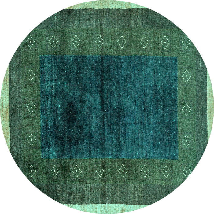 Round Machine Washable Oriental Turquoise Modern Area Rugs, wshabs1826turq