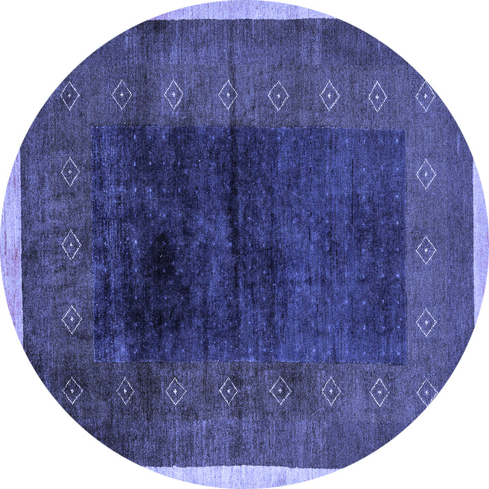 Round Machine Washable Oriental Blue Modern Rug, wshabs1826blu