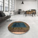 Round Machine Washable Abstract Dark Almond Brown Rug in a Office, wshabs1826