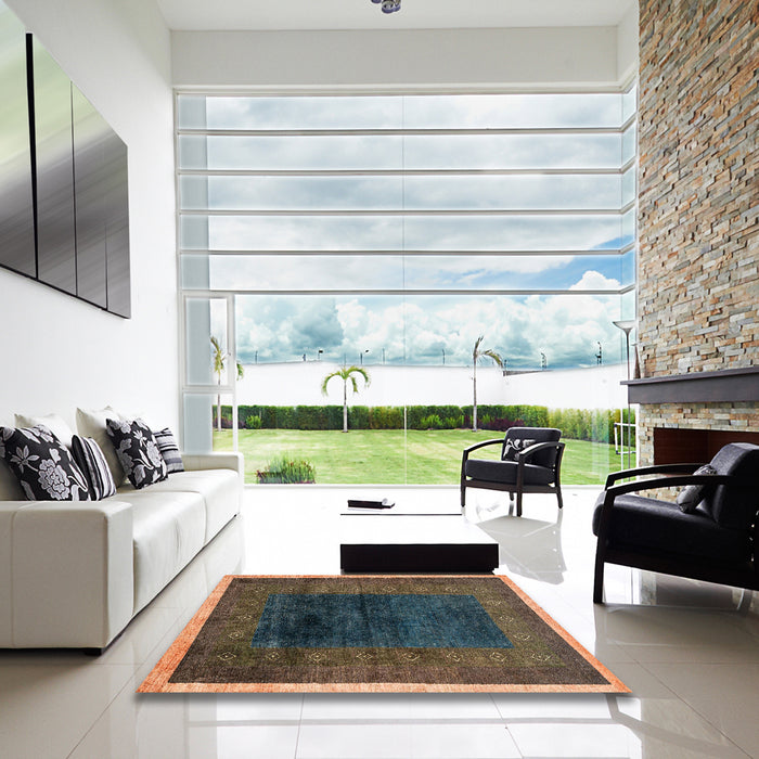 Square Machine Washable Abstract Dark Almond Brown Rug in a Living Room, wshabs1826