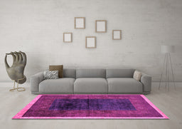 Machine Washable Oriental Pink Modern Rug in a Living Room, wshabs1826pnk