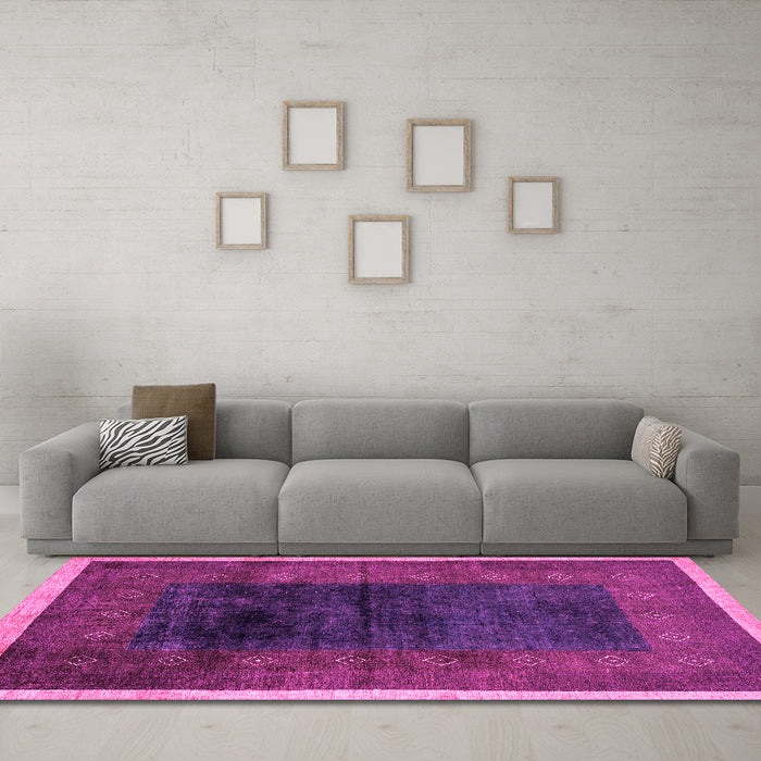 Machine Washable Oriental Pink Modern Rug in a Living Room, wshabs1826pnk