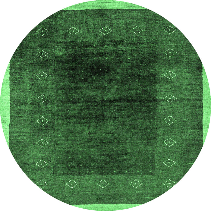 Round Machine Washable Oriental Emerald Green Modern Area Rugs, wshabs1826emgrn