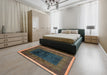 Abstract Dark Almond Brown Oriental Rug in a Bedroom, abs1826