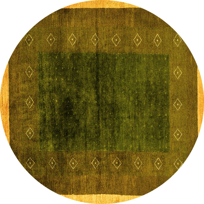 Round Machine Washable Oriental Yellow Modern Rug, wshabs1826yw