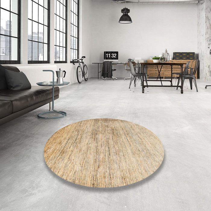 Round Machine Washable Abstract Brown Rug in a Office, wshabs1827