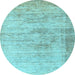 Round Machine Washable Oriental Light Blue Modern Rug, wshabs1827lblu