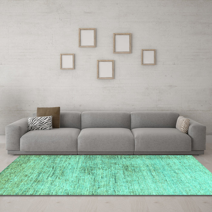 Machine Washable Oriental Turquoise Modern Area Rugs in a Living Room,, wshabs1827turq