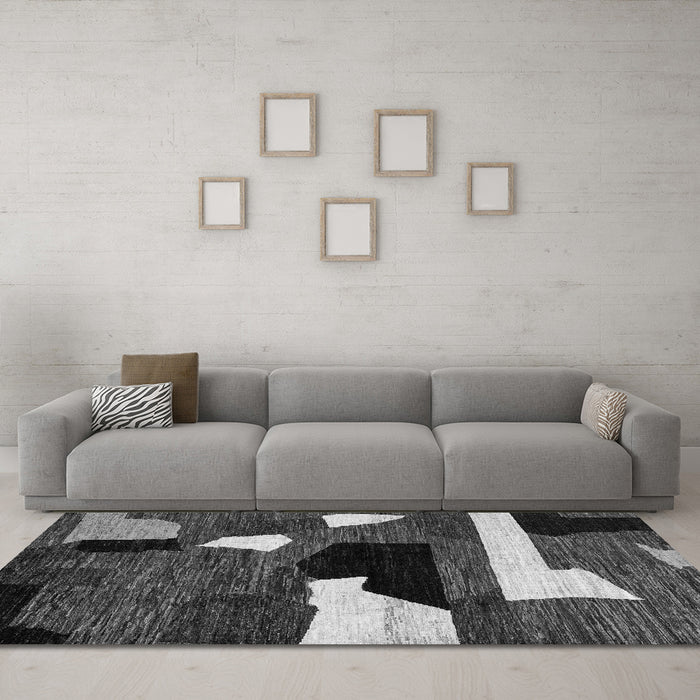 Machine Washable Oriental Gray Modern Rug in a Living Room,, wshabs1828gry