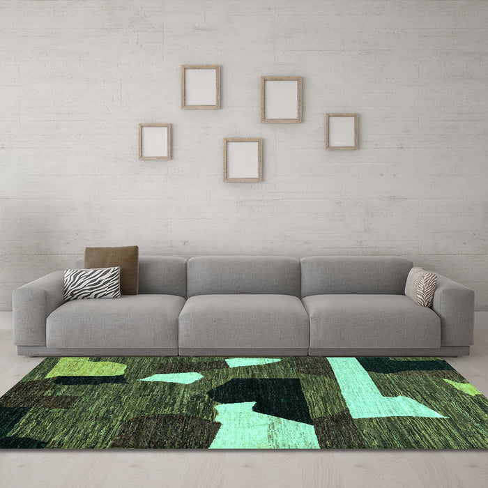 Machine Washable Oriental Turquoise Modern Area Rugs in a Living Room,, wshabs1828turq