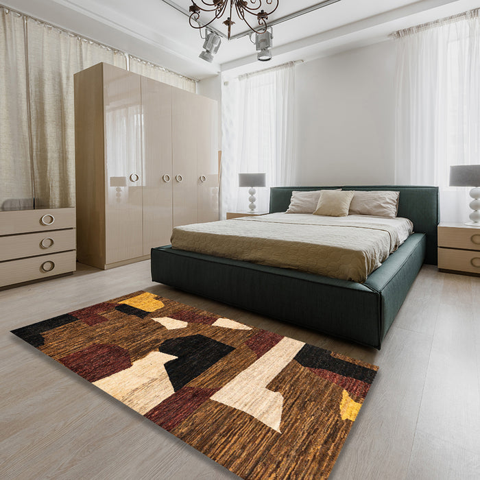 Machine Washable Abstract Night Red Rug in a Bedroom, wshabs1828