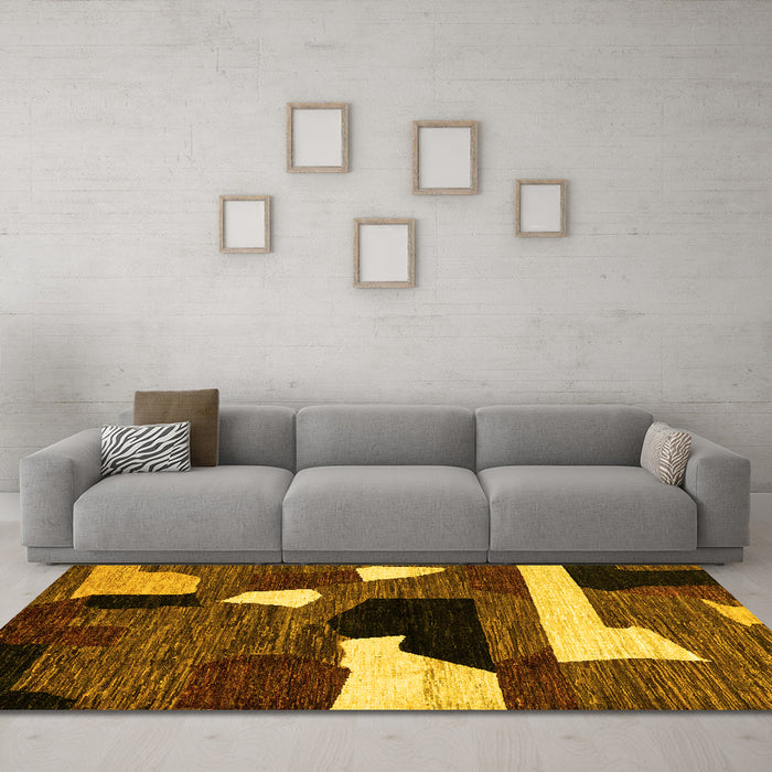 Machine Washable Oriental Yellow Modern Rug in a Living Room, wshabs1828yw