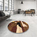 Round Machine Washable Abstract Night Red Rug in a Office, wshabs1828