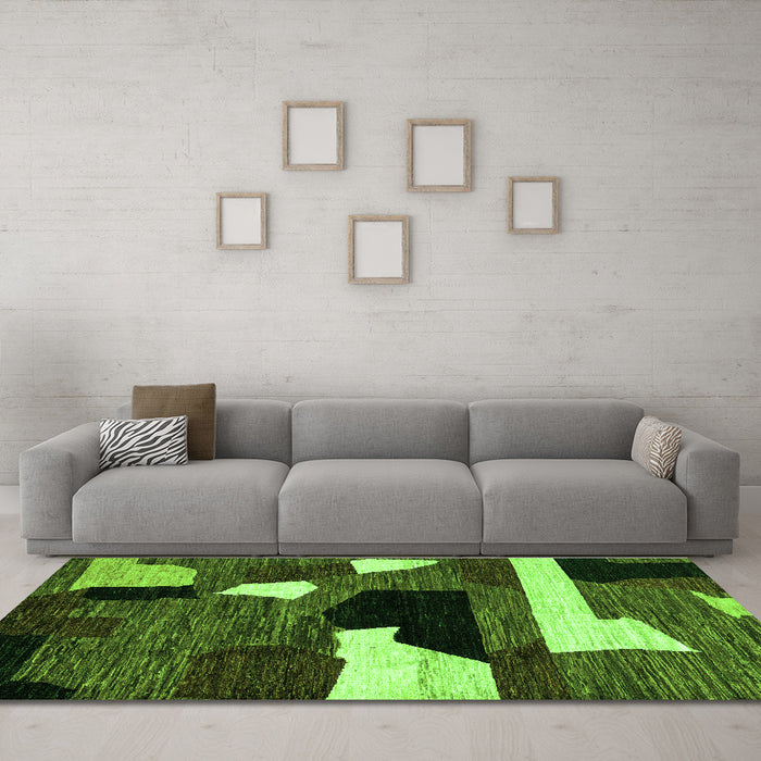 Machine Washable Oriental Green Modern Area Rugs in a Living Room,, wshabs1828grn