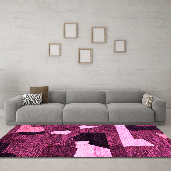 Machine Washable Oriental Pink Modern Rug in a Living Room, wshabs1828pnk