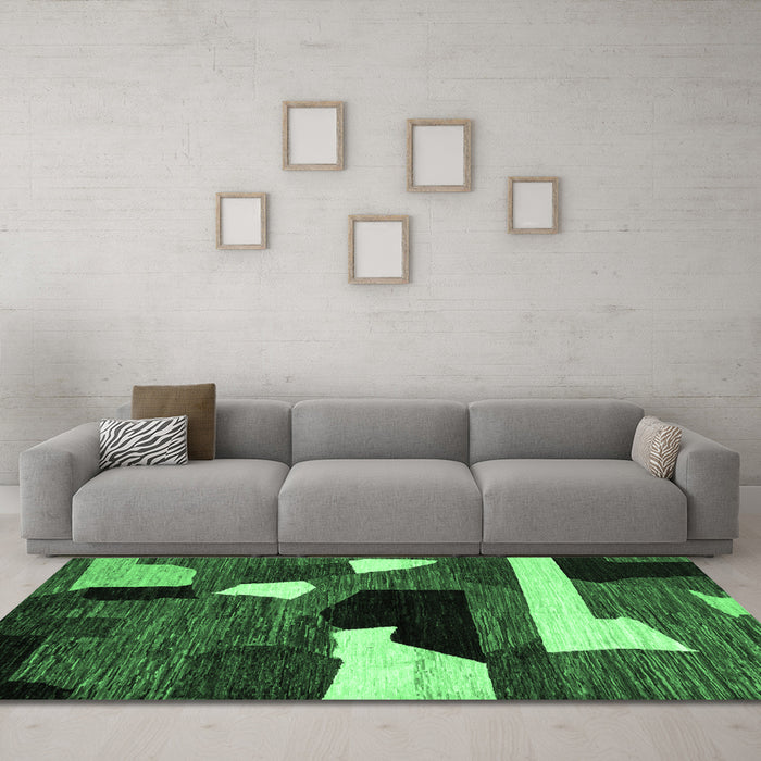 Machine Washable Oriental Emerald Green Modern Area Rugs in a Living Room,, wshabs1828emgrn