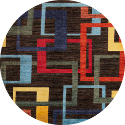 Round Abstract Red Oriental Rug, abs1829