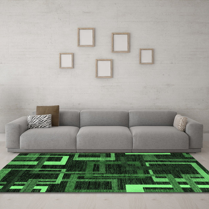 Machine Washable Oriental Emerald Green Modern Area Rugs in a Living Room,, wshabs1829emgrn