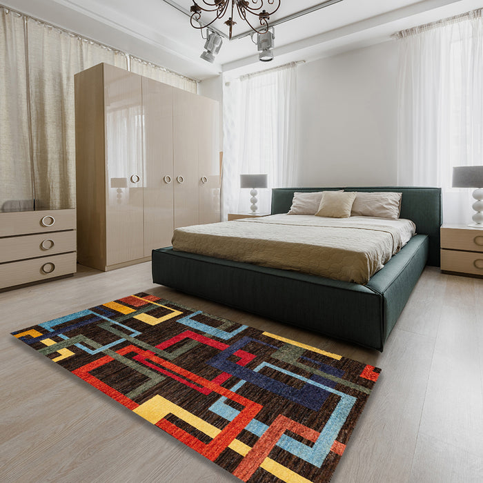 Machine Washable Abstract Red Rug in a Bedroom, wshabs1829