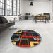 Round Abstract Red Oriental Rug in a Office, abs1829