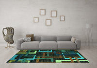 Machine Washable Oriental Turquoise Modern Rug, wshabs1829turq