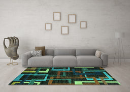 Machine Washable Oriental Turquoise Modern Area Rugs in a Living Room,, wshabs1829turq