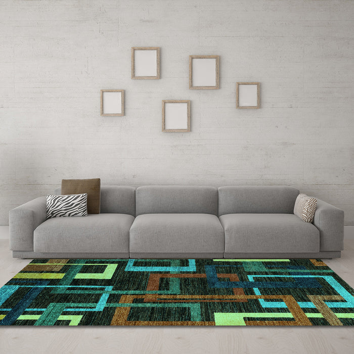 Machine Washable Oriental Turquoise Modern Area Rugs in a Living Room,, wshabs1829turq