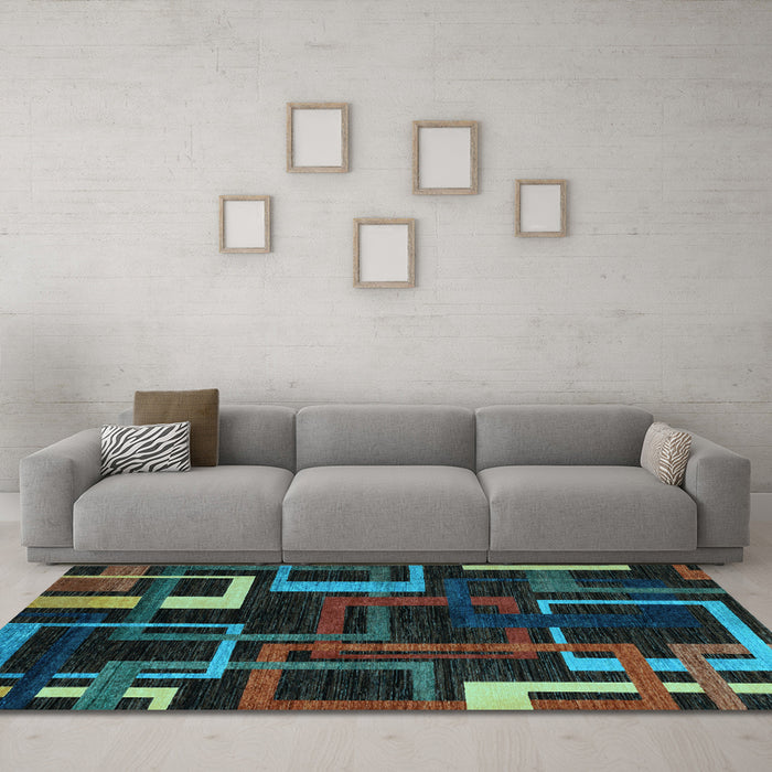 Machine Washable Oriental Light Blue Modern Rug in a Living Room, wshabs1829lblu