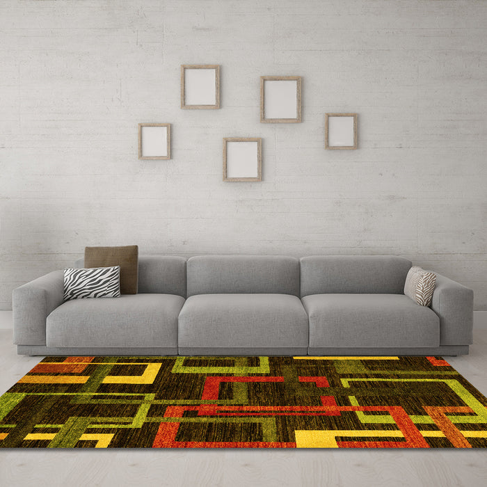 Machine Washable Oriental Yellow Modern Rug in a Living Room, wshabs1829yw