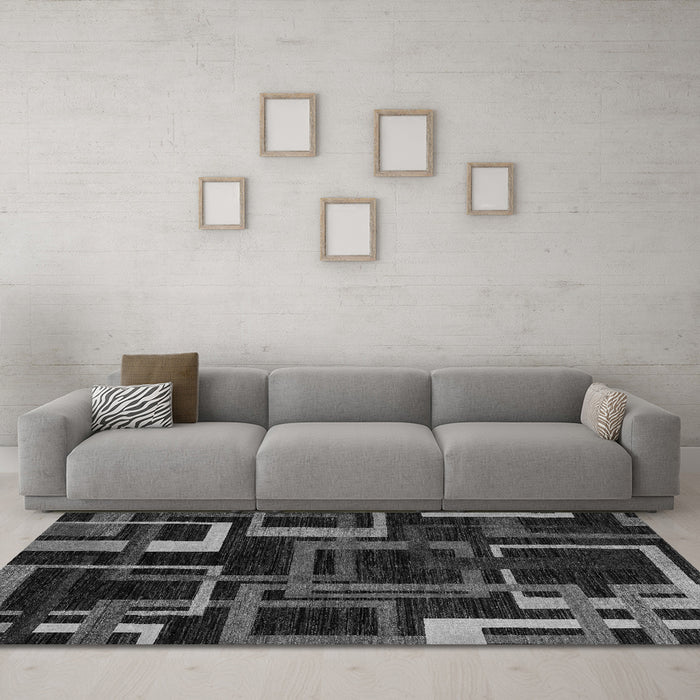Machine Washable Oriental Gray Modern Rug in a Living Room,, wshabs1829gry