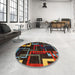 Round Machine Washable Abstract Red Rug in a Office, wshabs1829
