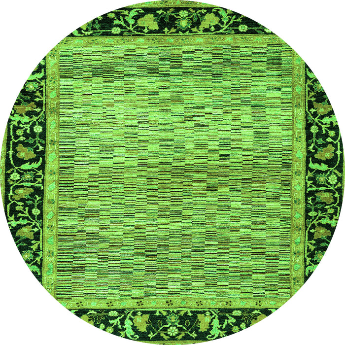 Round Machine Washable Oriental Green Modern Area Rugs, wshabs1830grn