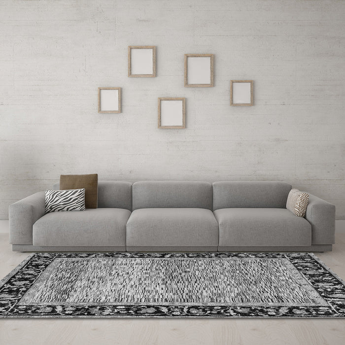 Machine Washable Oriental Gray Modern Rug in a Living Room,, wshabs1830gry