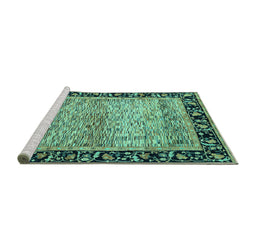 Sideview of Machine Washable Oriental Turquoise Modern Area Rugs, wshabs1830turq