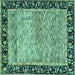 Square Machine Washable Oriental Turquoise Modern Area Rugs, wshabs1830turq