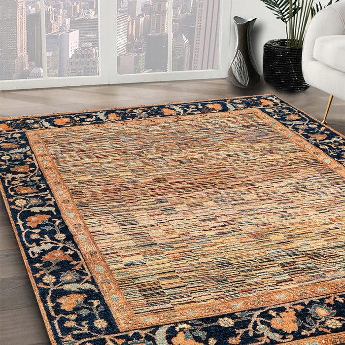 Abstract Sandy Brown Oriental Rug in Family Room, abs1830