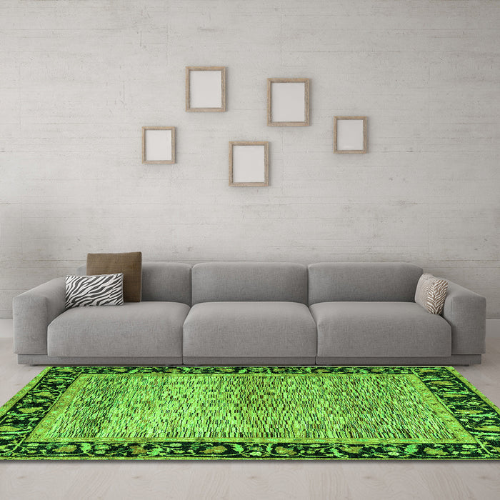 Machine Washable Oriental Green Modern Area Rugs in a Living Room,, wshabs1830grn
