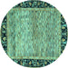 Round Machine Washable Oriental Turquoise Modern Area Rugs, wshabs1830turq