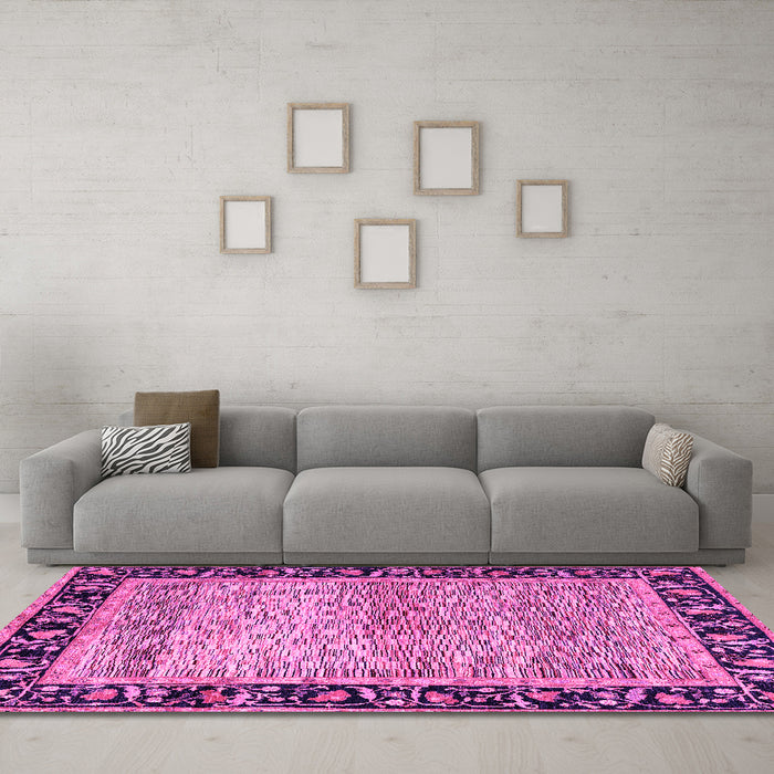 Machine Washable Oriental Pink Modern Rug in a Living Room, wshabs1830pnk