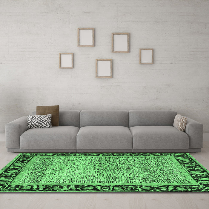 Machine Washable Oriental Emerald Green Modern Area Rugs in a Living Room,, wshabs1830emgrn