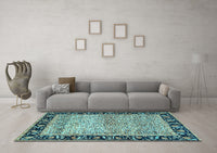 Machine Washable Oriental Light Blue Modern Rug, wshabs1830lblu