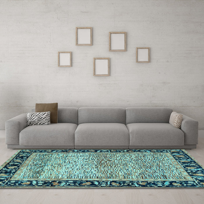 Machine Washable Oriental Light Blue Modern Rug in a Living Room, wshabs1830lblu