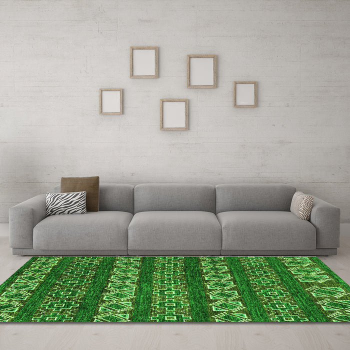 Machine Washable Oriental Green Modern Area Rugs in a Living Room,, wshabs1831grn