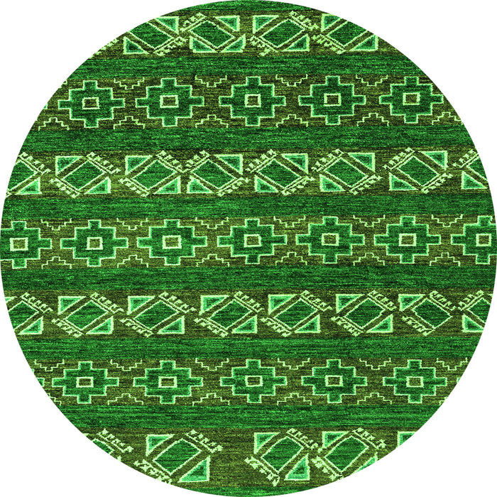 Round Machine Washable Oriental Green Modern Area Rugs, wshabs1831grn