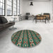 Round Abstract Bakers Brown Oriental Rug in a Office, abs1831