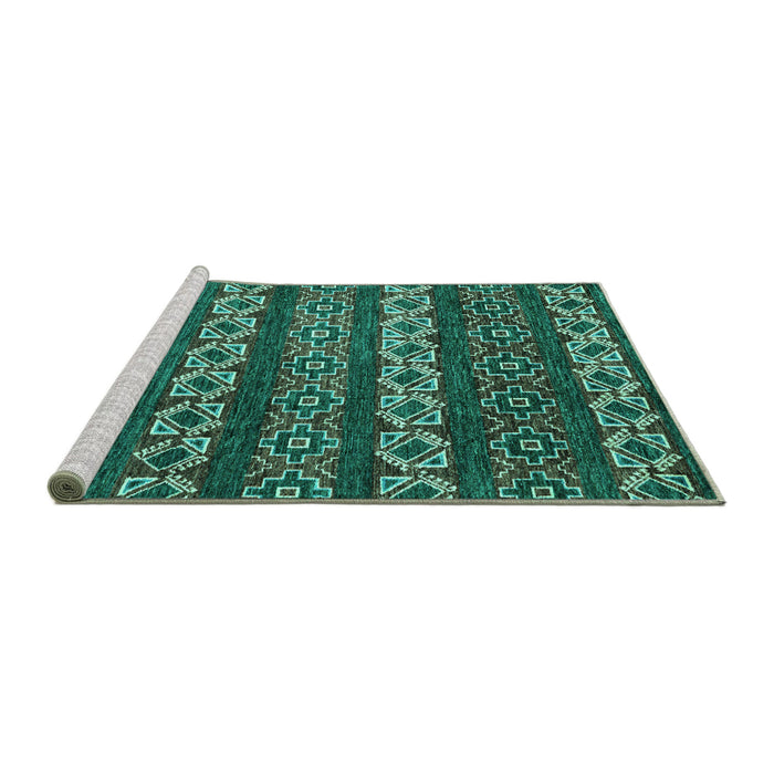 Sideview of Machine Washable Oriental Turquoise Modern Area Rugs, wshabs1831turq