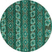 Round Machine Washable Oriental Turquoise Modern Area Rugs, wshabs1831turq